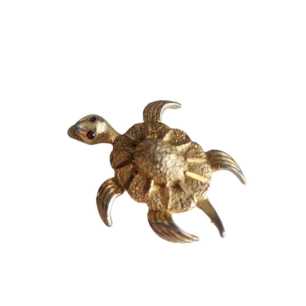 Vintage Unsigned Matte Gold Textured Turtle Brooch (A4256)